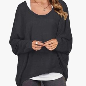 Zanzea Batwing Style Dark Grey Pullover Shirt Size XXL